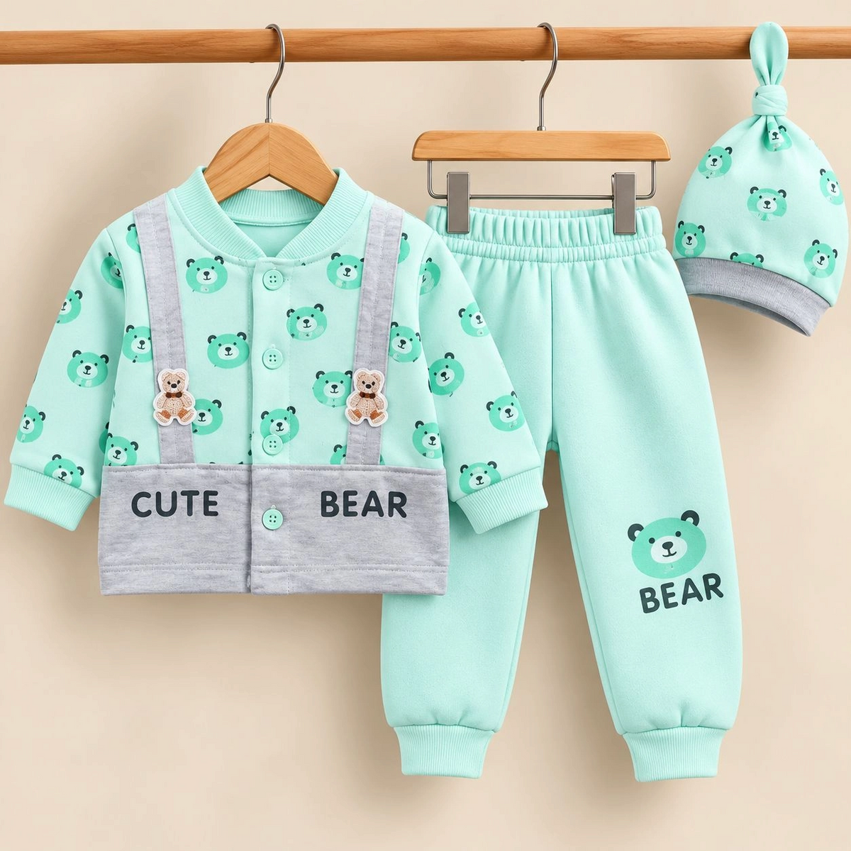 MK Winter Fleece Velvet Pajama Shirt With Cap(0-3 months)