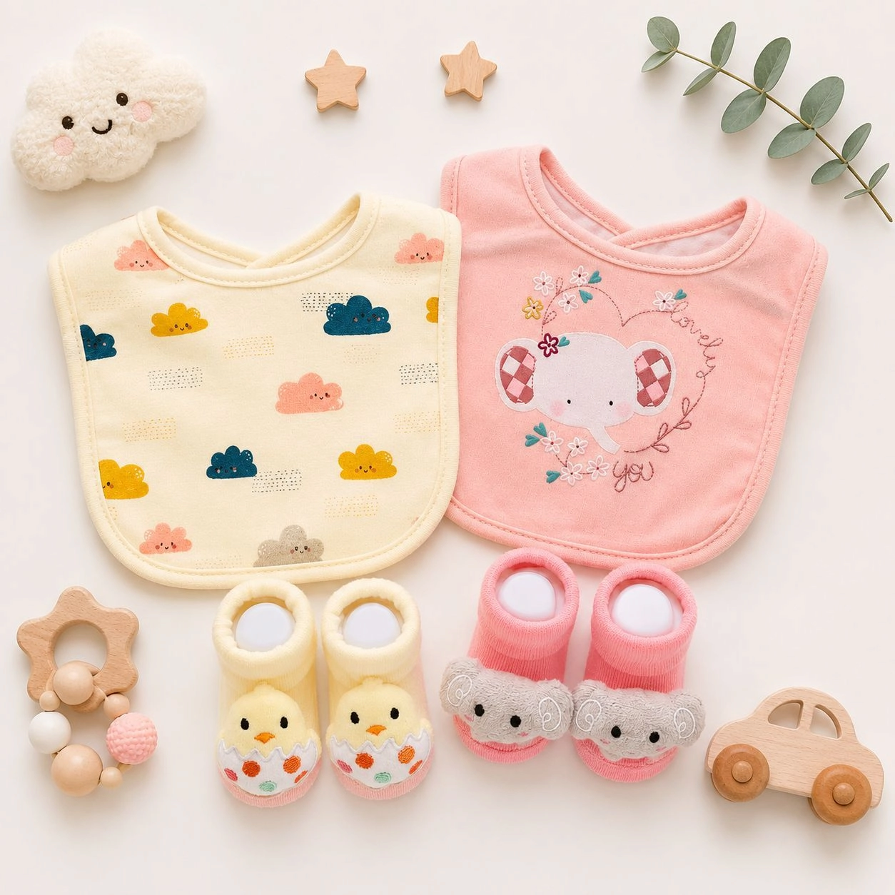 Hudson Baby Imported Combo Set – 2 Bibs + 2 Socks Booties
