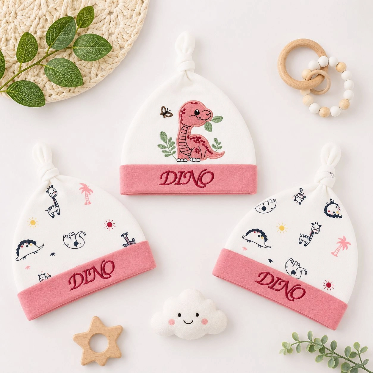 Lilsoft set of 3 knotted caps(0-6 months)