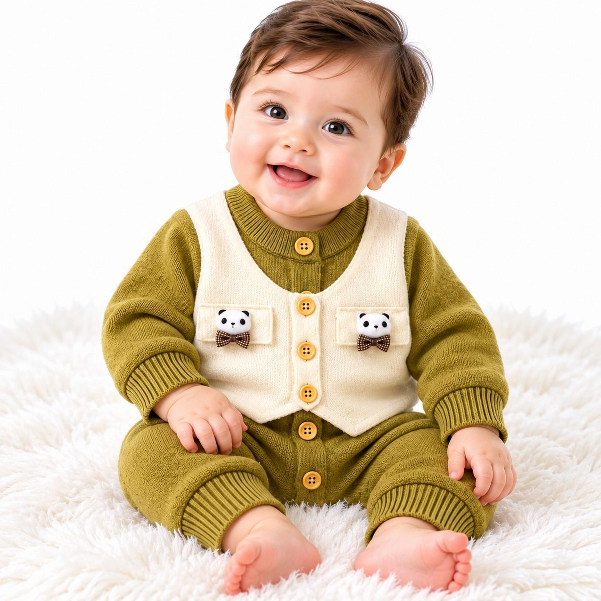 Imported Woolen Baby Rompers Bear(Green)
