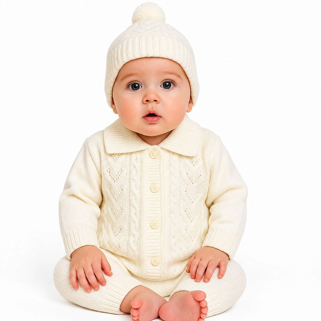 Pure Wool Baby Winter Pajama Suit with Matching Cap – 0–6 Months