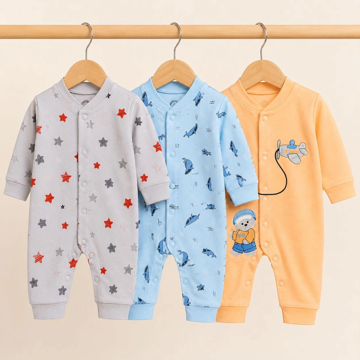 Zaem Pack of 3 Sleep Suit Rompers Collection (0-3 month)