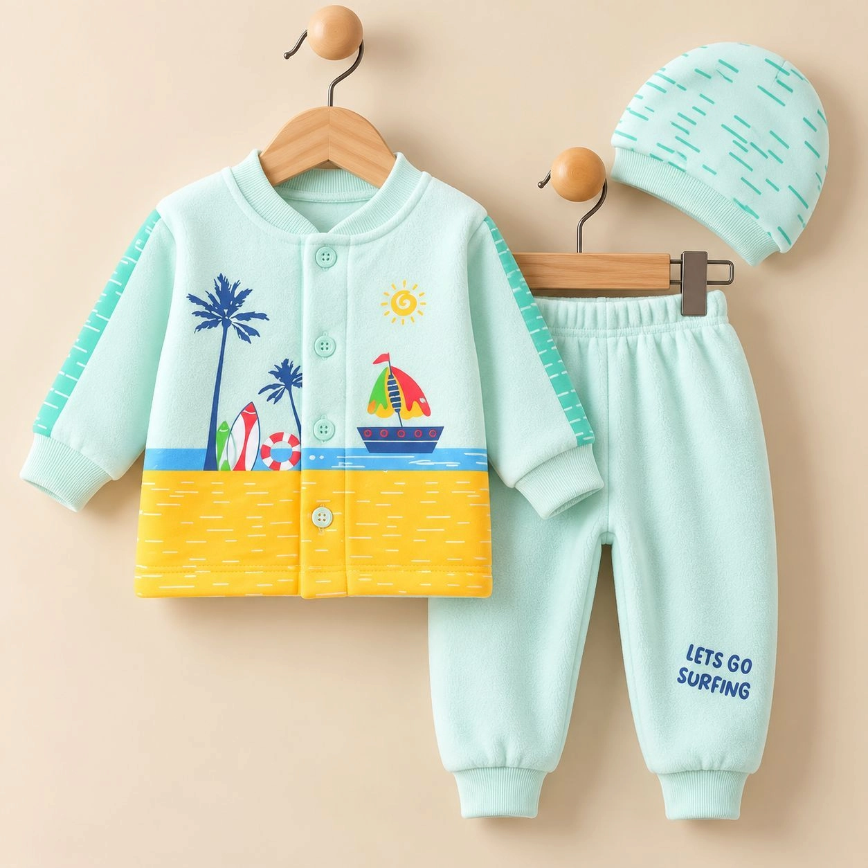 MK Winter Fleece Velvet Pajama Shirt With Cap(0-3 months)