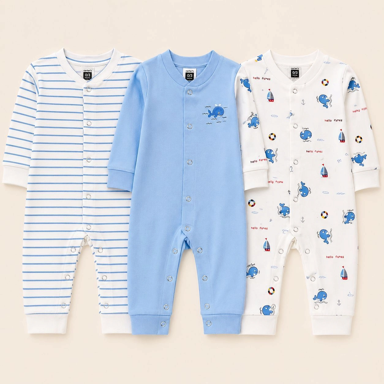 Carters Pack of 3 Sleep Suit Rompers Collection SB (Open Feet)