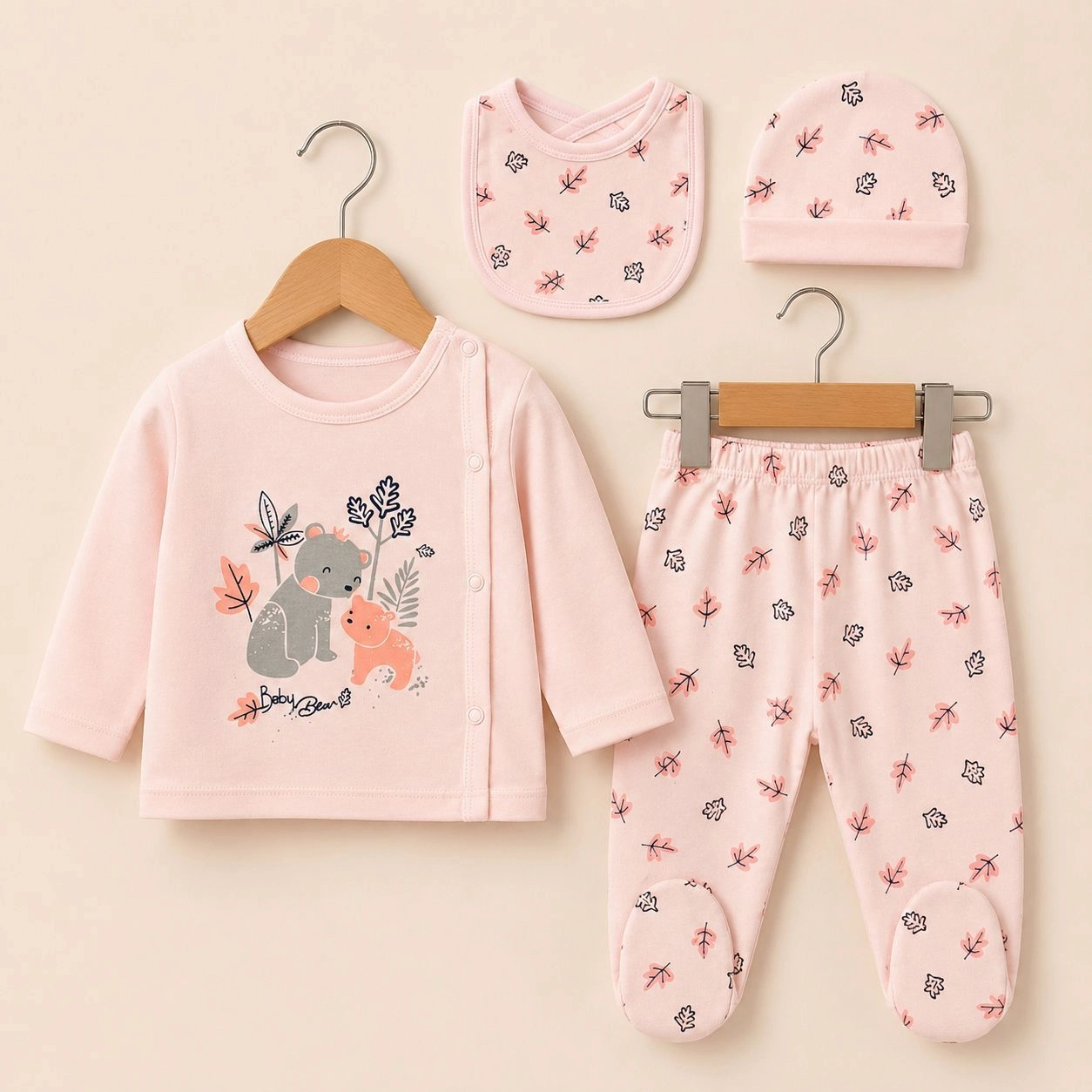 Baby Pajama Suit with Cap&Bib(0-3 months)