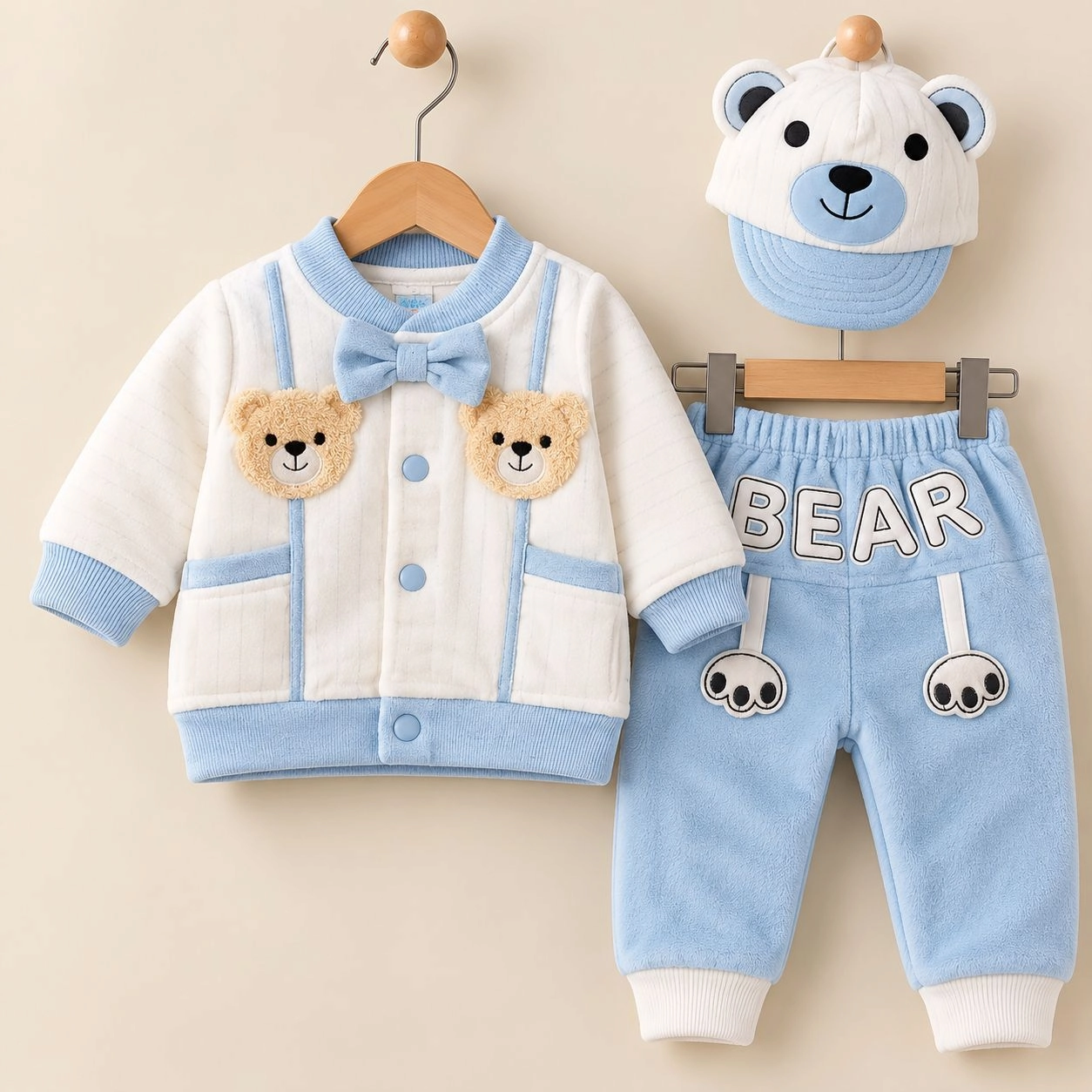 JB Winter Fleece Velvet Pajama Shirt With Cap(0-3 months)