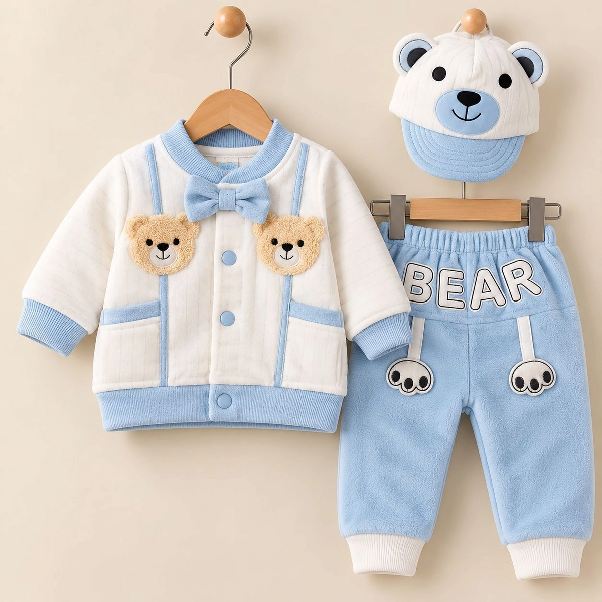 JB Winter Fleece Velvet Pajama Shirt With Cap(0-3 months)