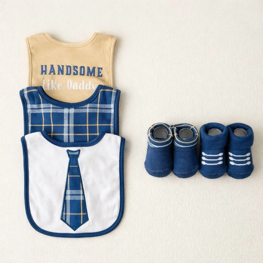 Hudson Baby Imported Combo Set – 3 Bibs + 2 Socks Booties