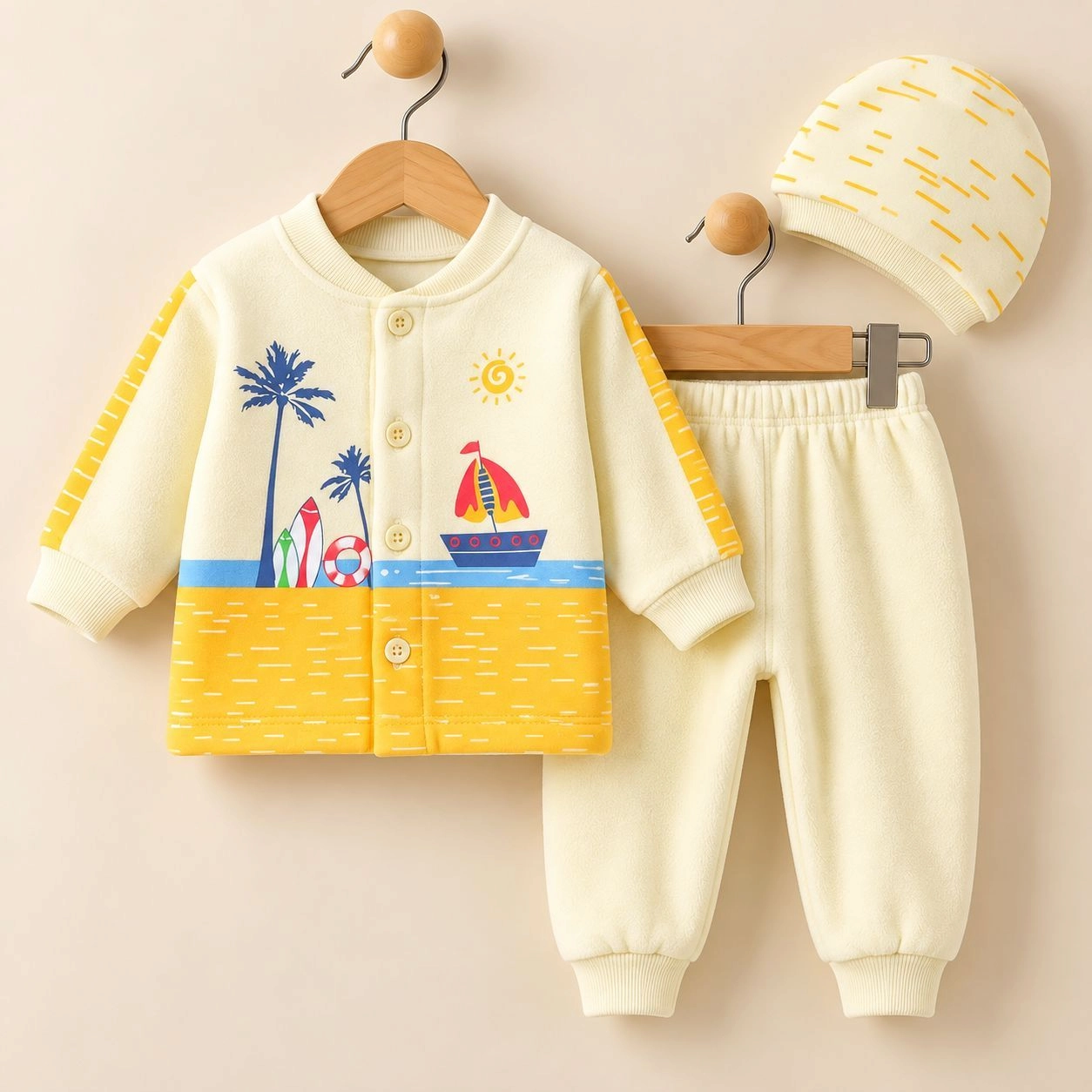 MK Winter Fleece Velvet Pajama Shirt With Cap(0-3 months)