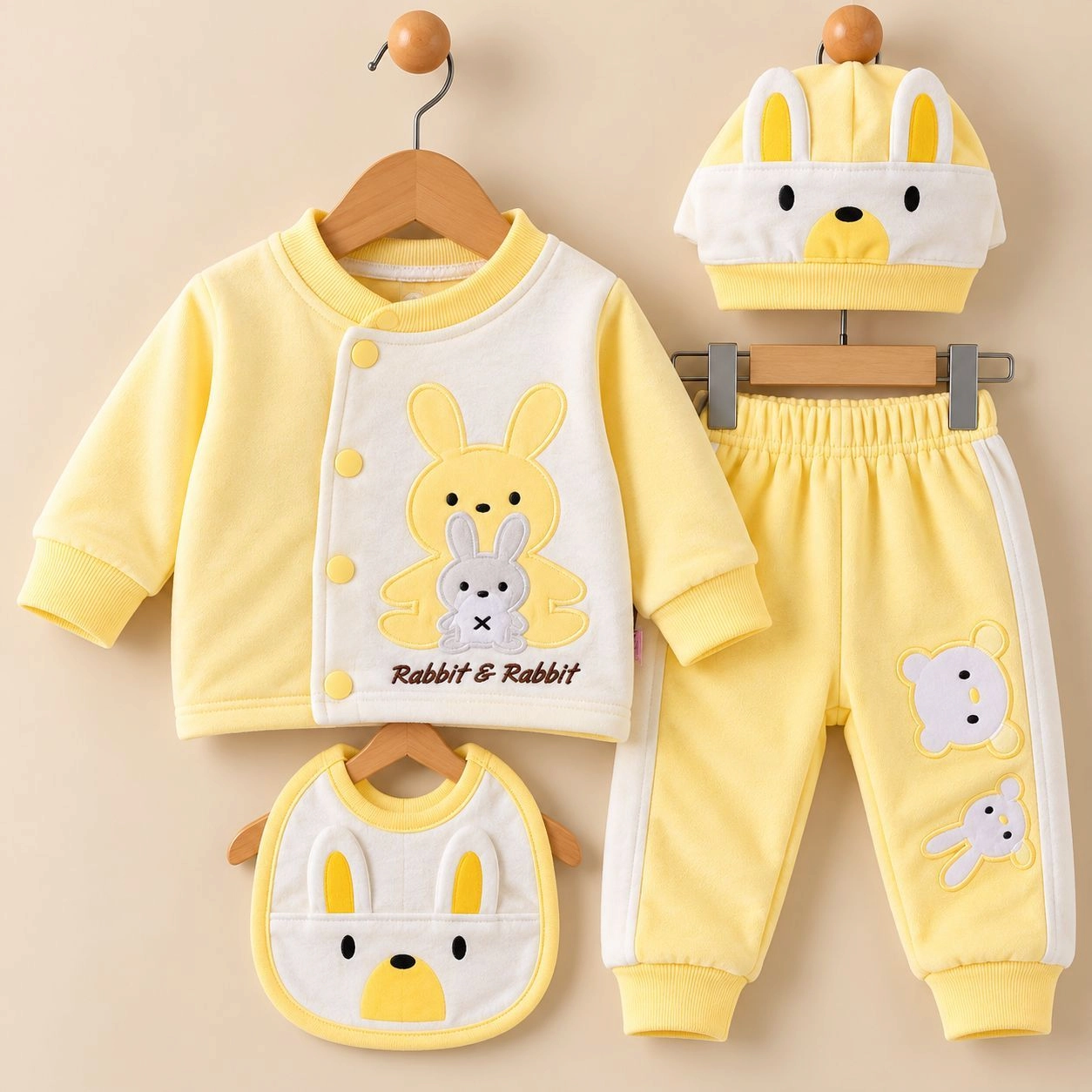 JB Winter Fleece Velvet Pajama Shirt With Cap & Bib(0-3 months)