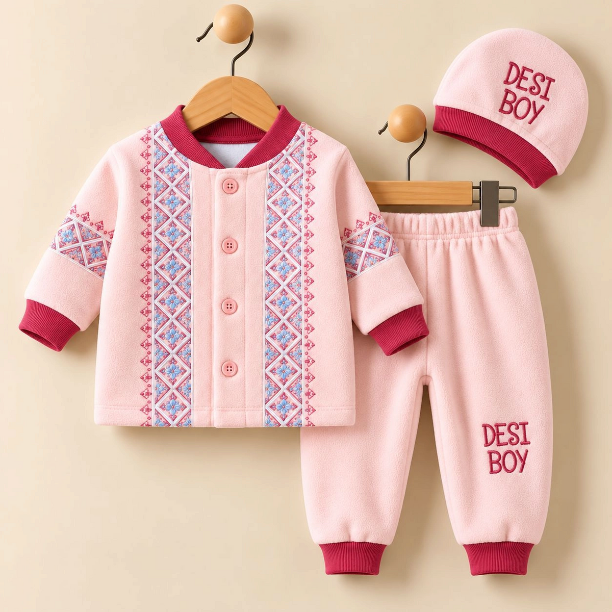 MK Winter Fleece Velvet Pajama Shirt With Cap(0-3 months)
