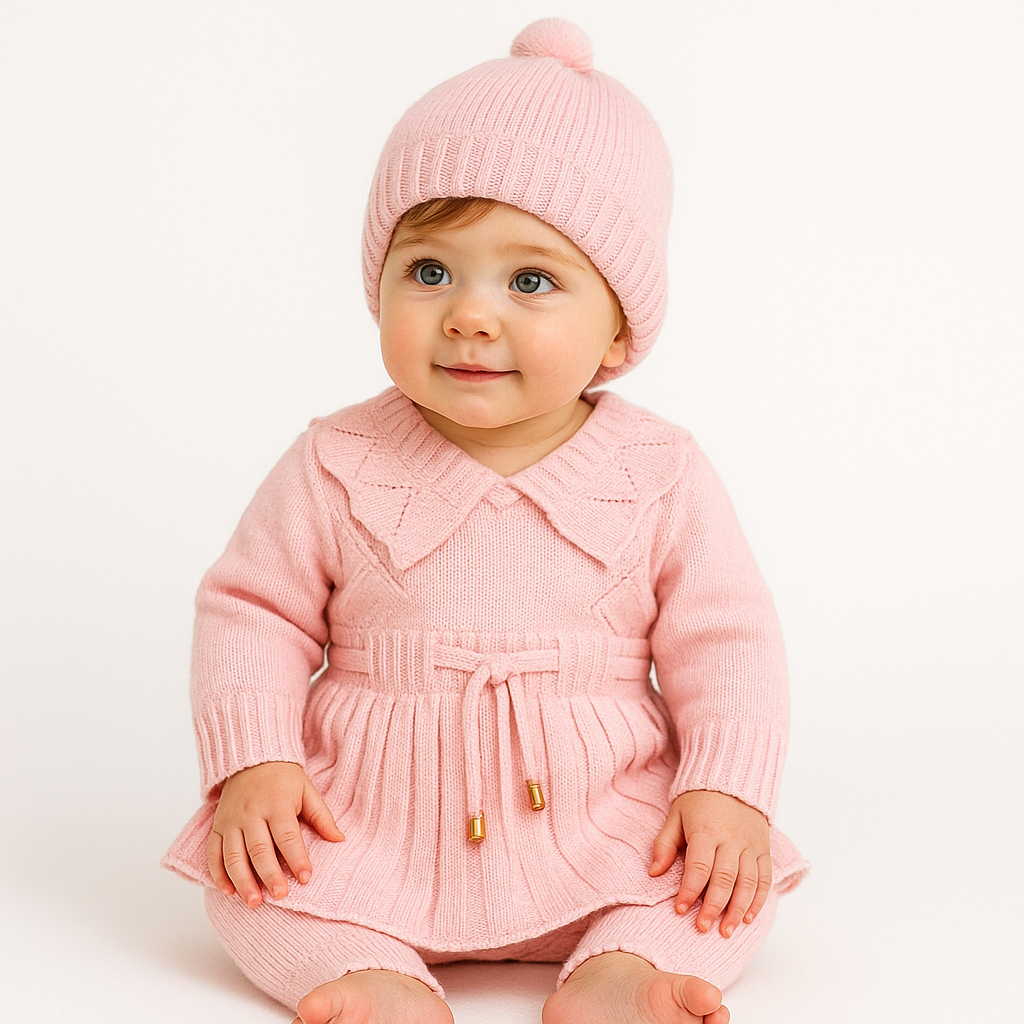 Woolen baby Frock suit with Cap