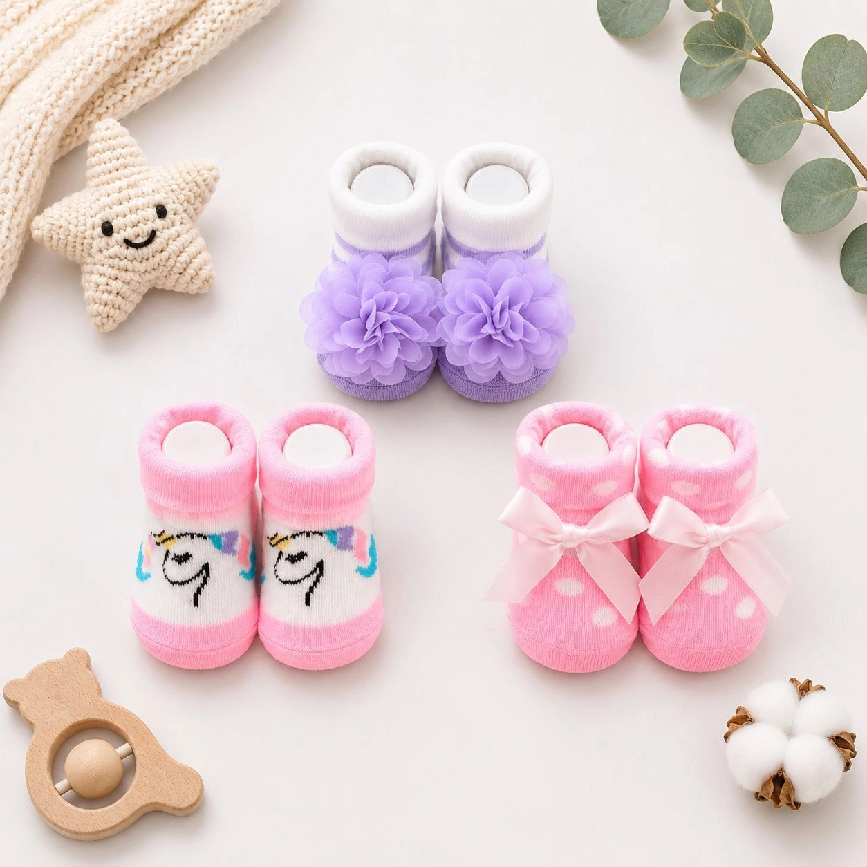 Hudson Baby® Premium Pack of 3 Socks Booties