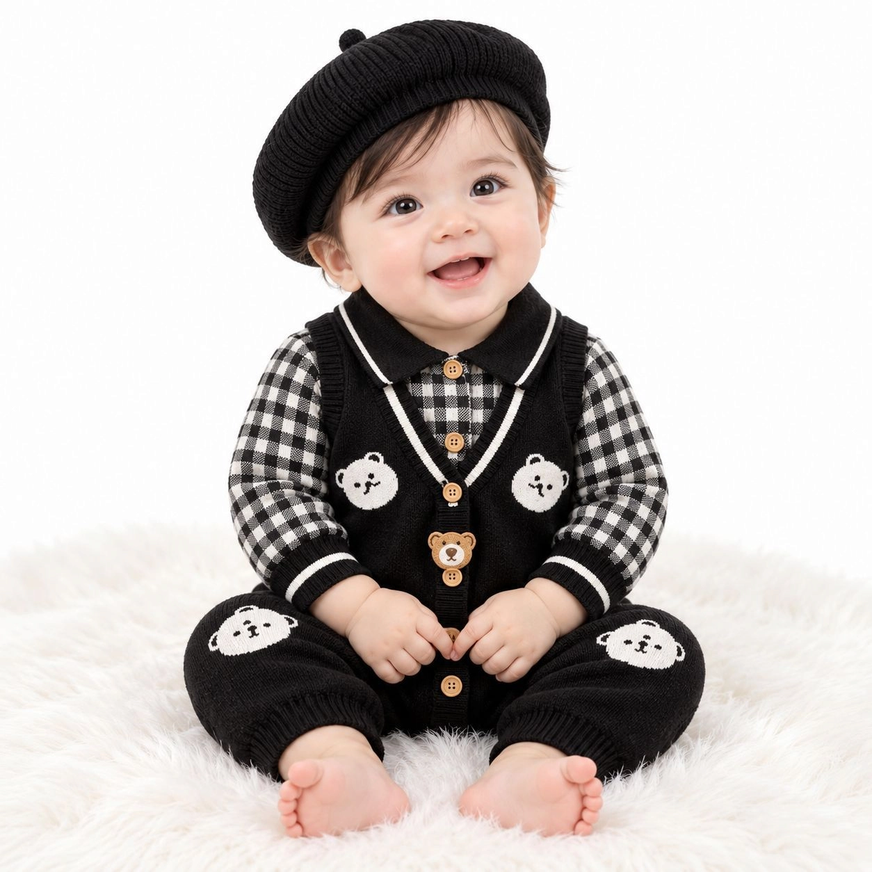 Imported Woolen Baby Rompers Bear(Black)