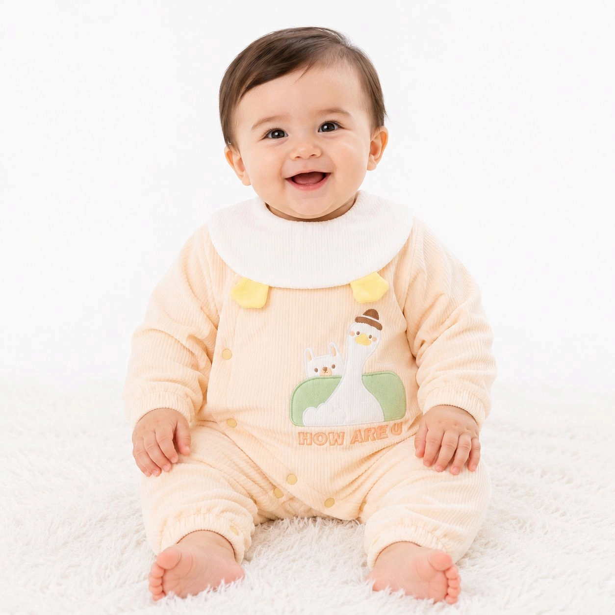 Baby Quilted Winter Rompers with bib– Cozy & Stylish
