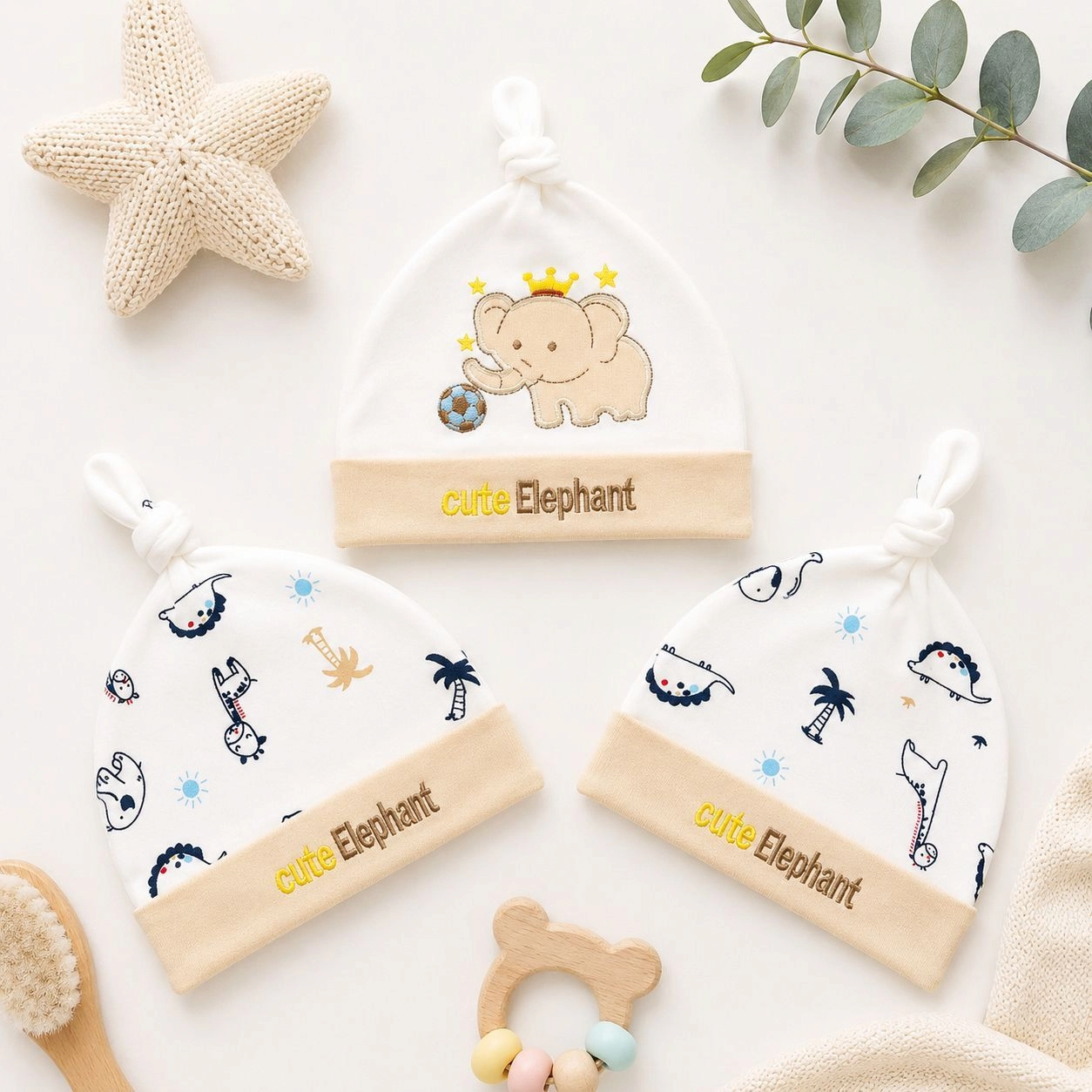Lilsoft set of 3 knotted caps(0-6 months)