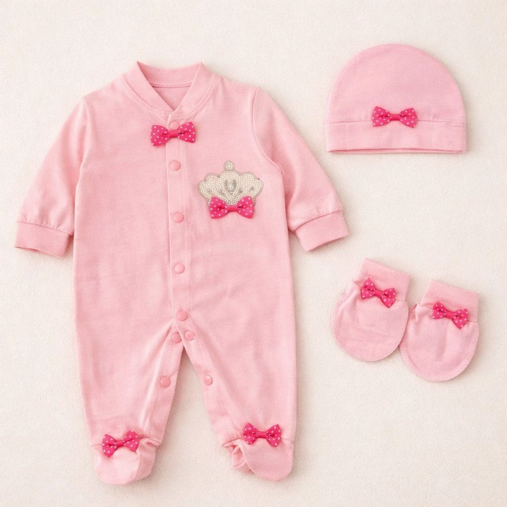 Fancy crown Romper set pink