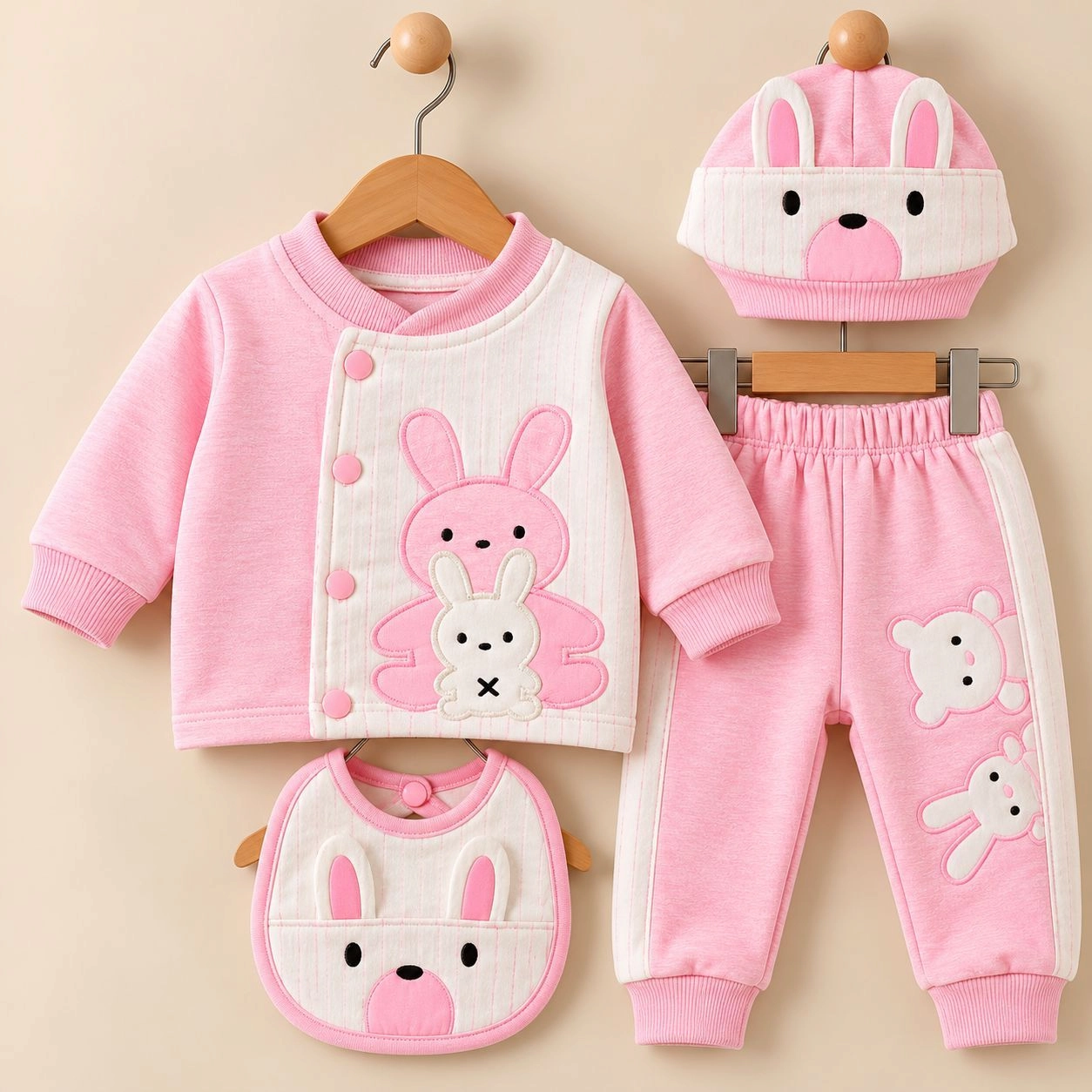 JB Winter Fleece Velvet Pajama Shirt With Cap & Bib(0-3 months)