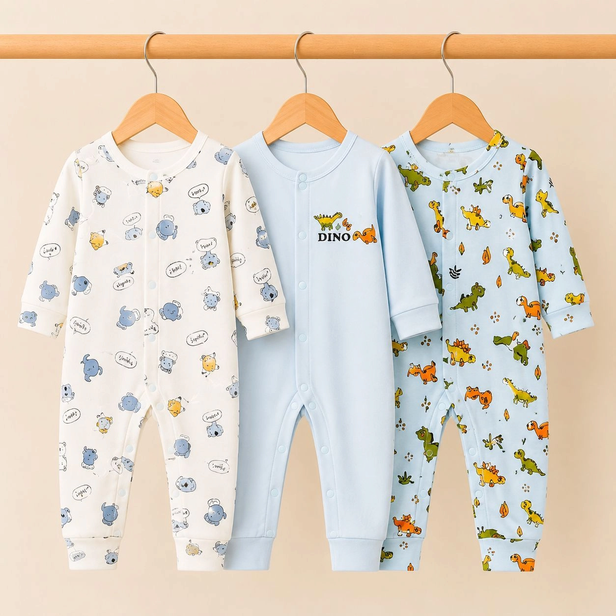 C/C Pack of 3 Sleep Suit Rompers Collection B (Open Feet)