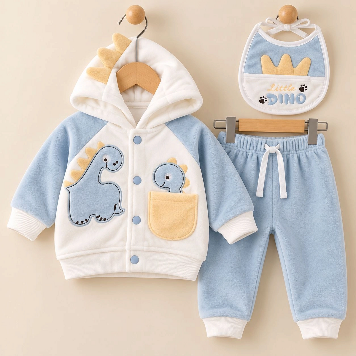 JB Winter Fleece Velvet Pajama Shirt With Cap(0-3 months)