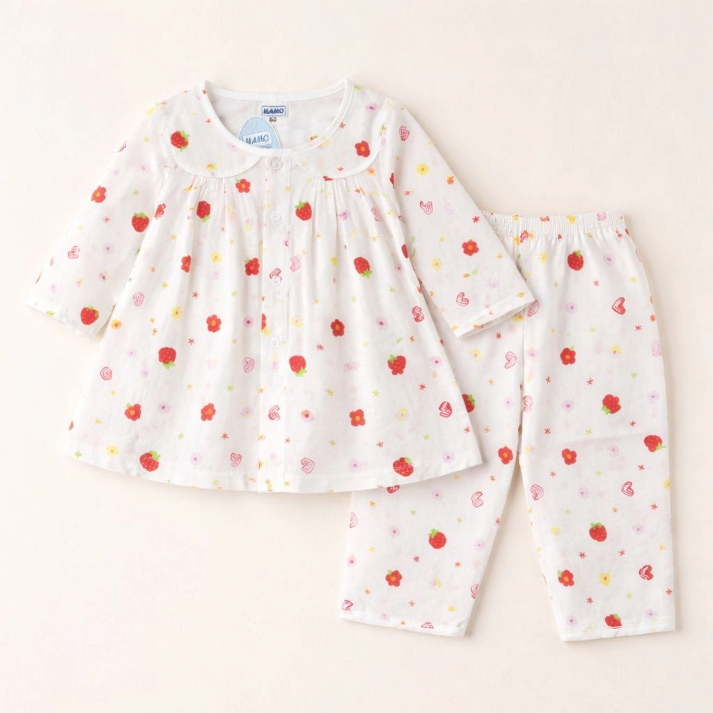 MAMO Branded 100% Cotton pajama suit(white)