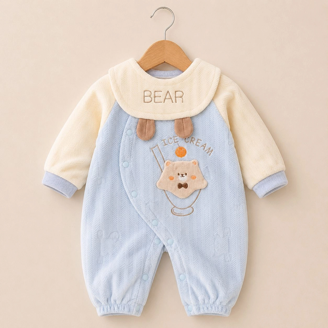 Baby Quilted Foaming Winter Rompers with bib – Cozy & Stylish