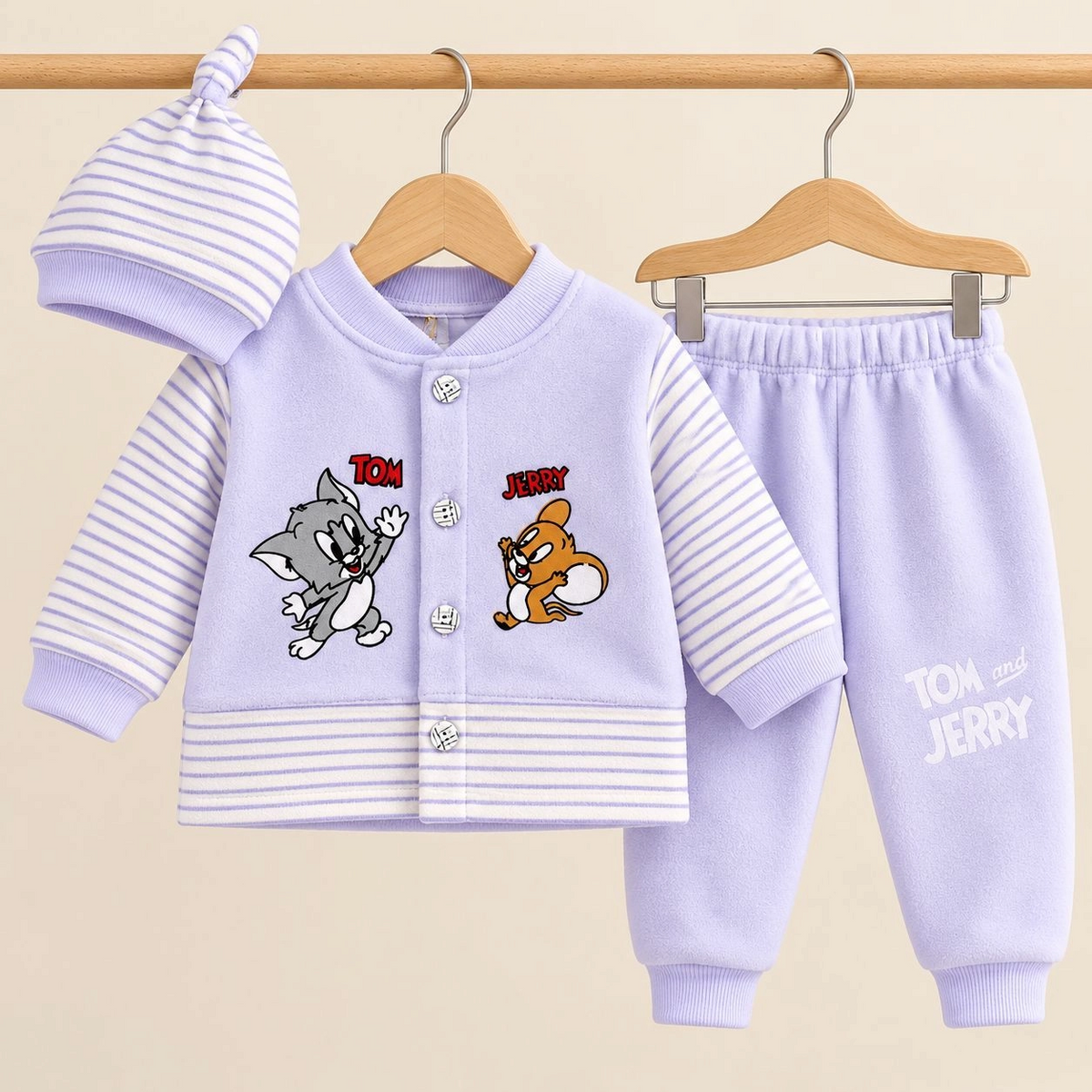 SK Winter Fleece Velvet Pajama Shirt With Cap(0-3 months)