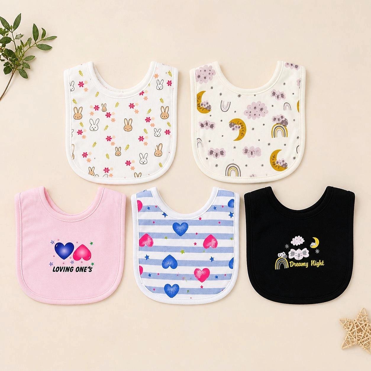 Branded Fancy Baby Bibs – Pack of 5