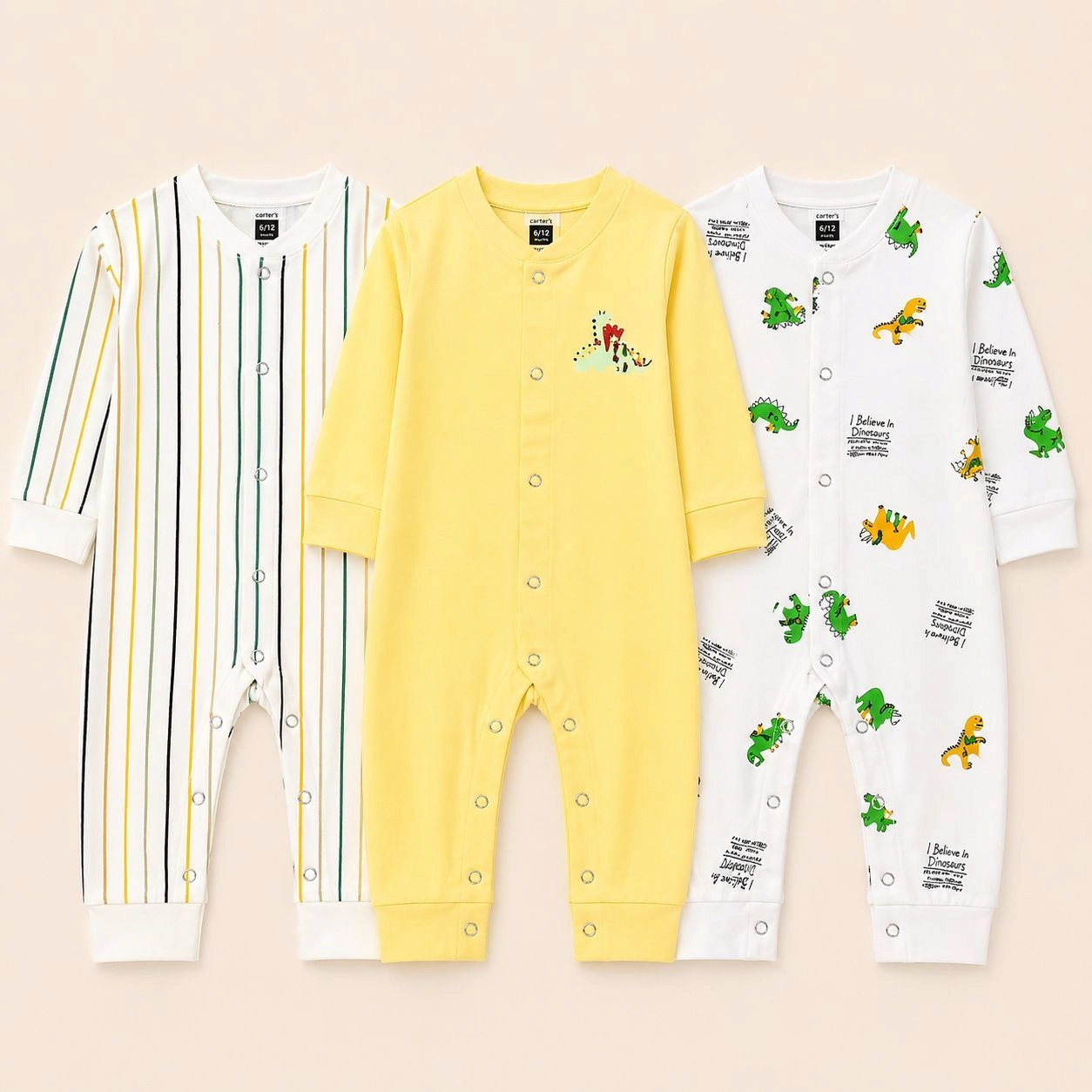 Carters Pack of 3 Sleep Suit Rompers Collection Y (Open Feet)
