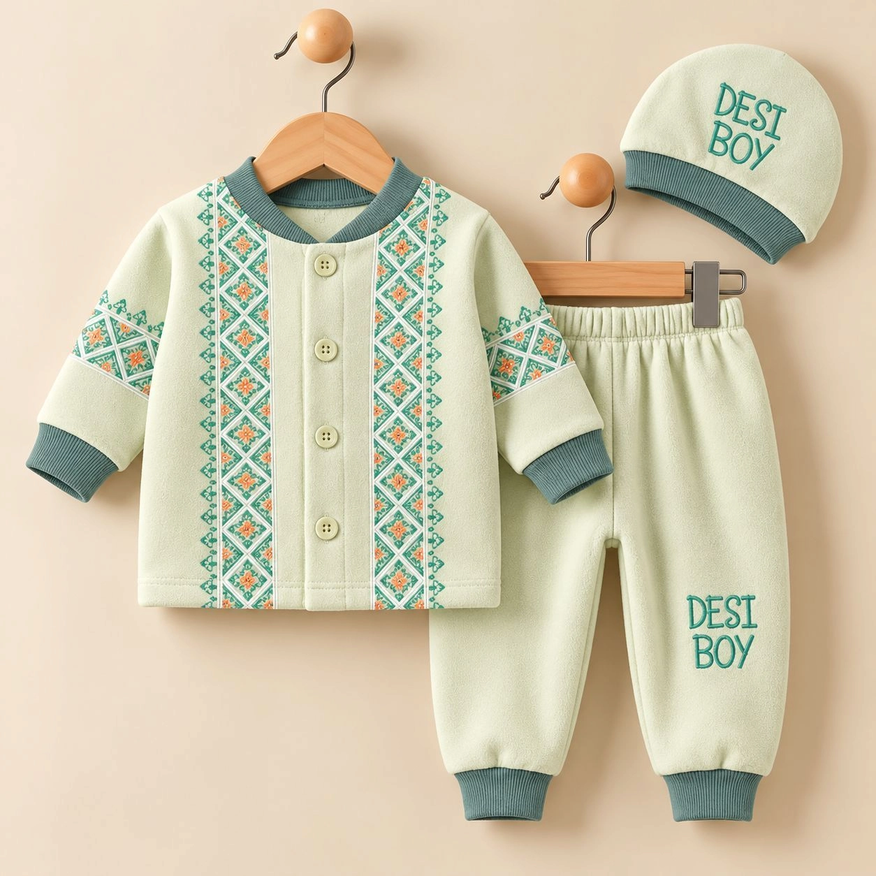 MK Winter Fleece Velvet Pajama Shirt With Cap(0-3 months)