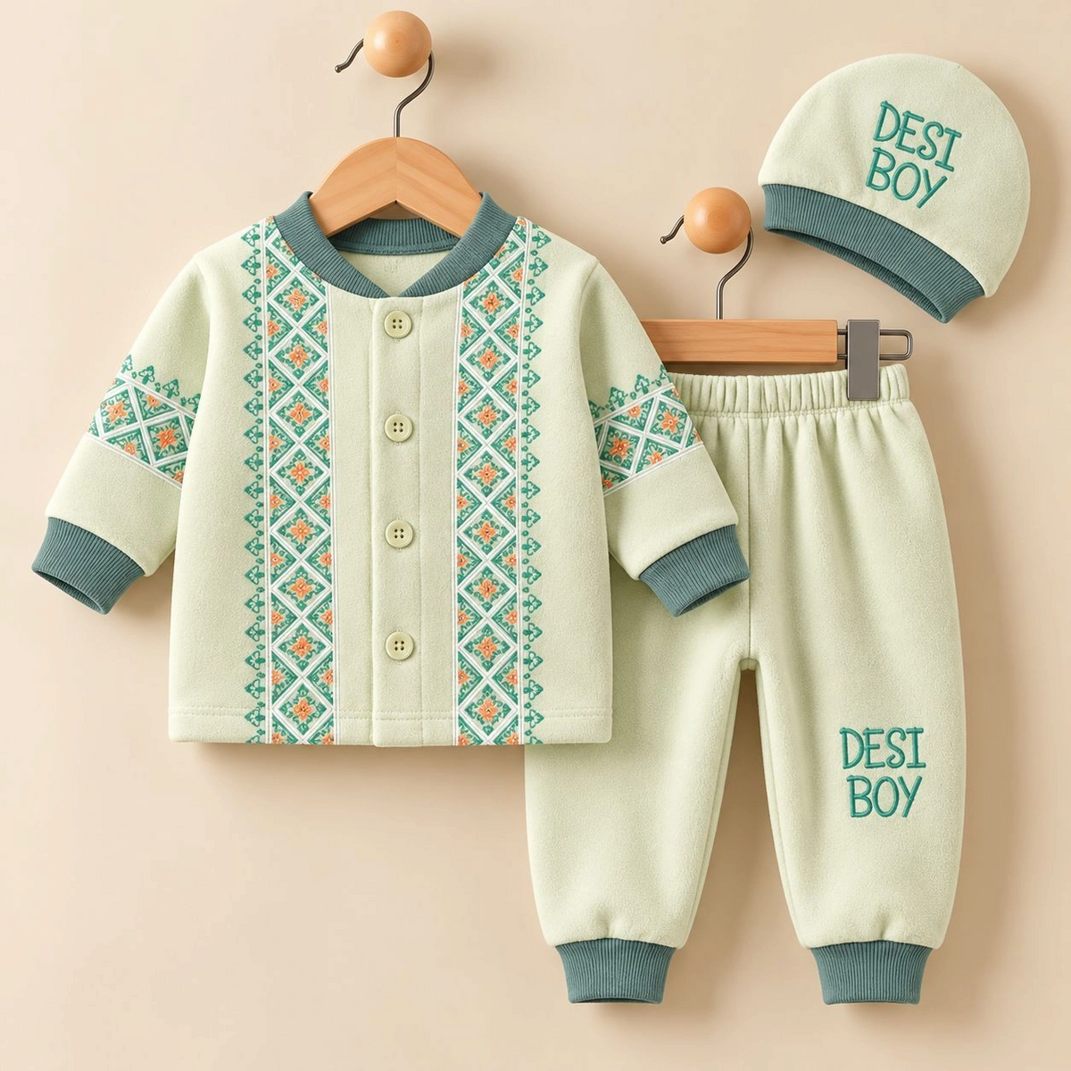 MK Winter Fleece Velvet Pajama Shirt With Cap(0-3 months)