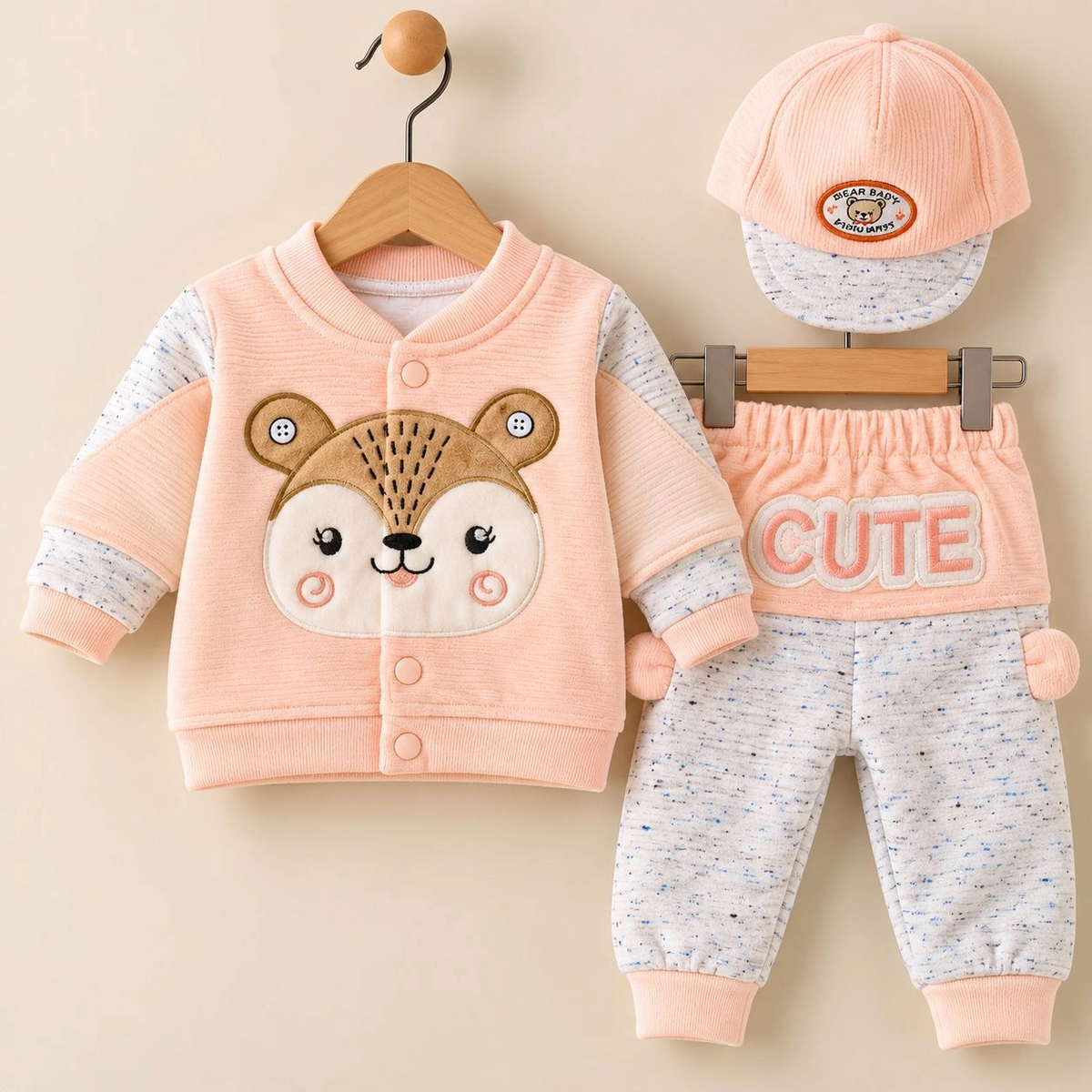 JB Winter Fleece Velvet Pajama Shirt With Cap(0-3 months)
