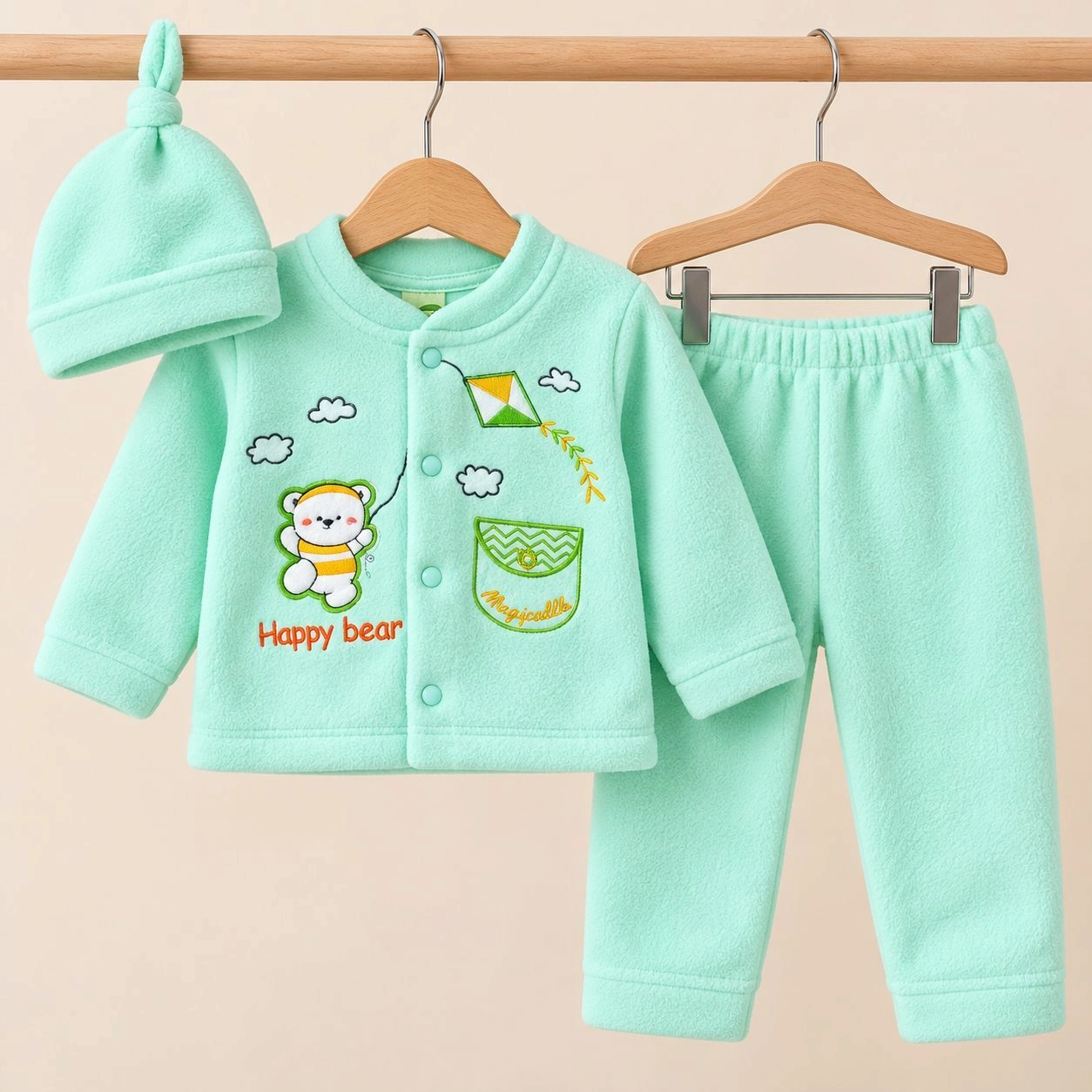 BS Winter Fleece Pajama Shirt With Cap(0-3 months)