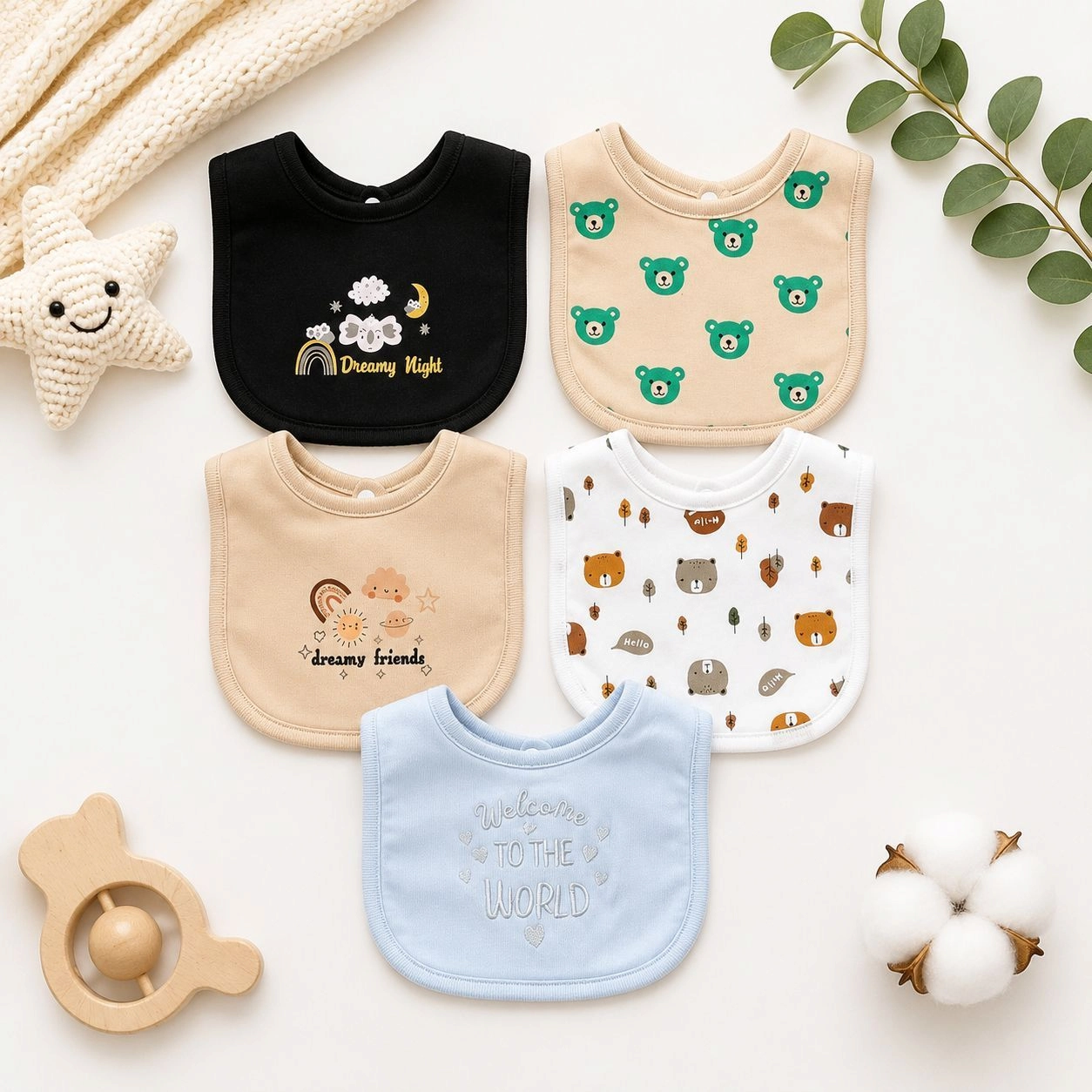 Branded Fancy Baby Bibs – Pack of 5