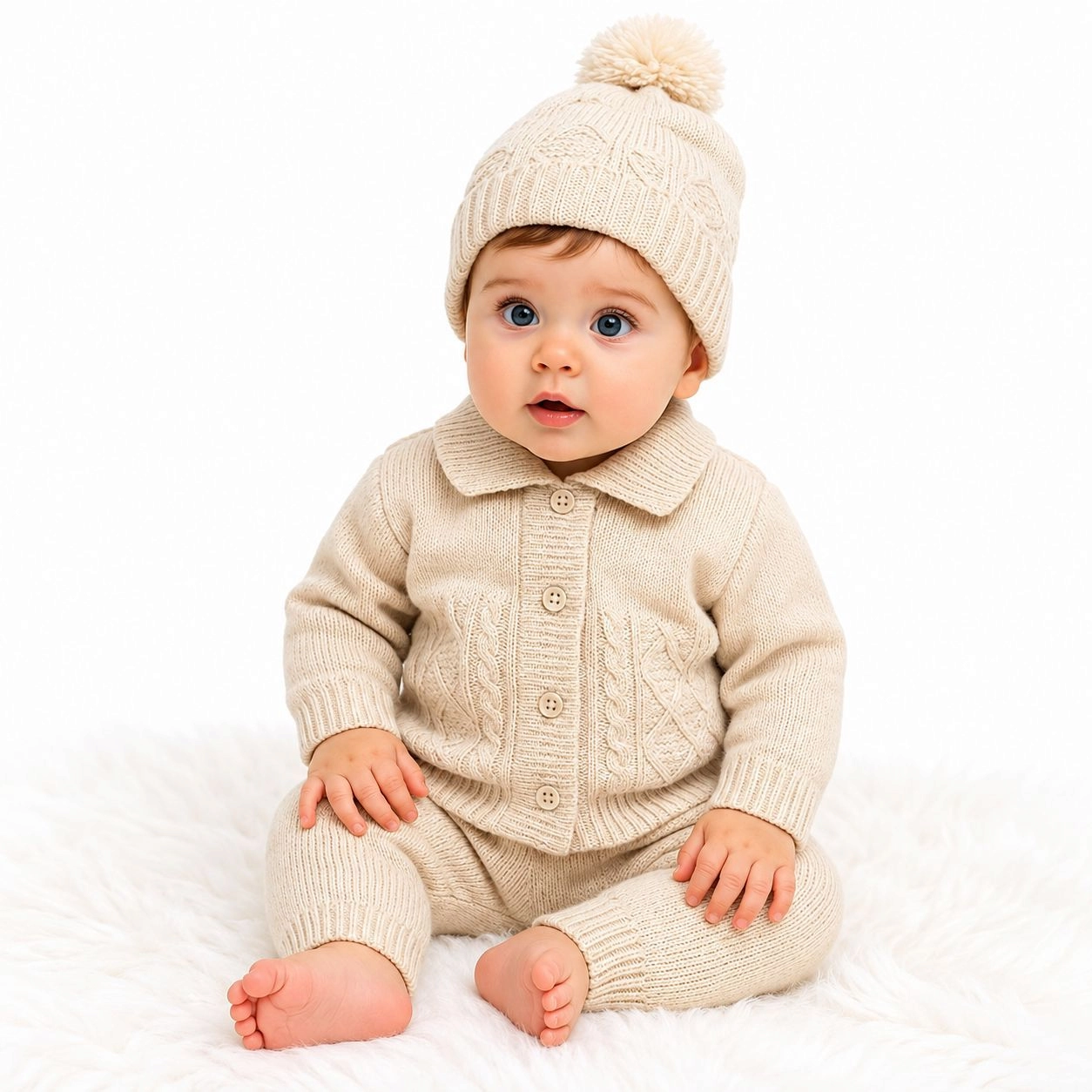 Pure Wool Baby Winter Pajama Suit with Matching Cap – 0–6 Months