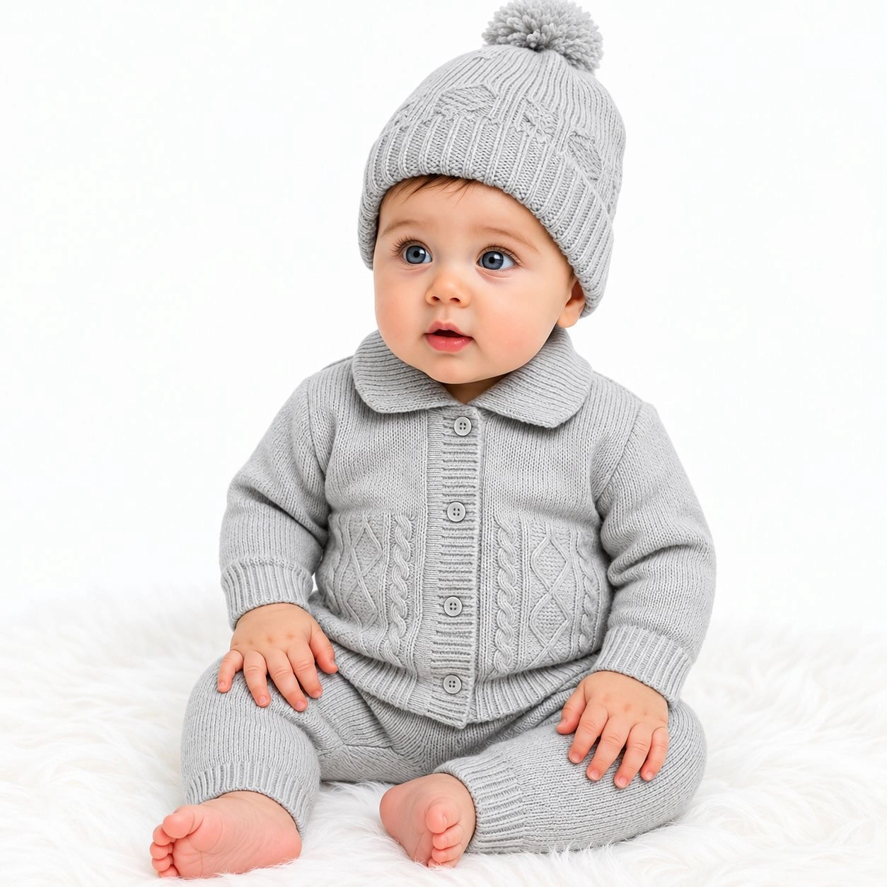 Pure Wool Baby Winter Pajama Suit with Matching Cap – 0–6 Months