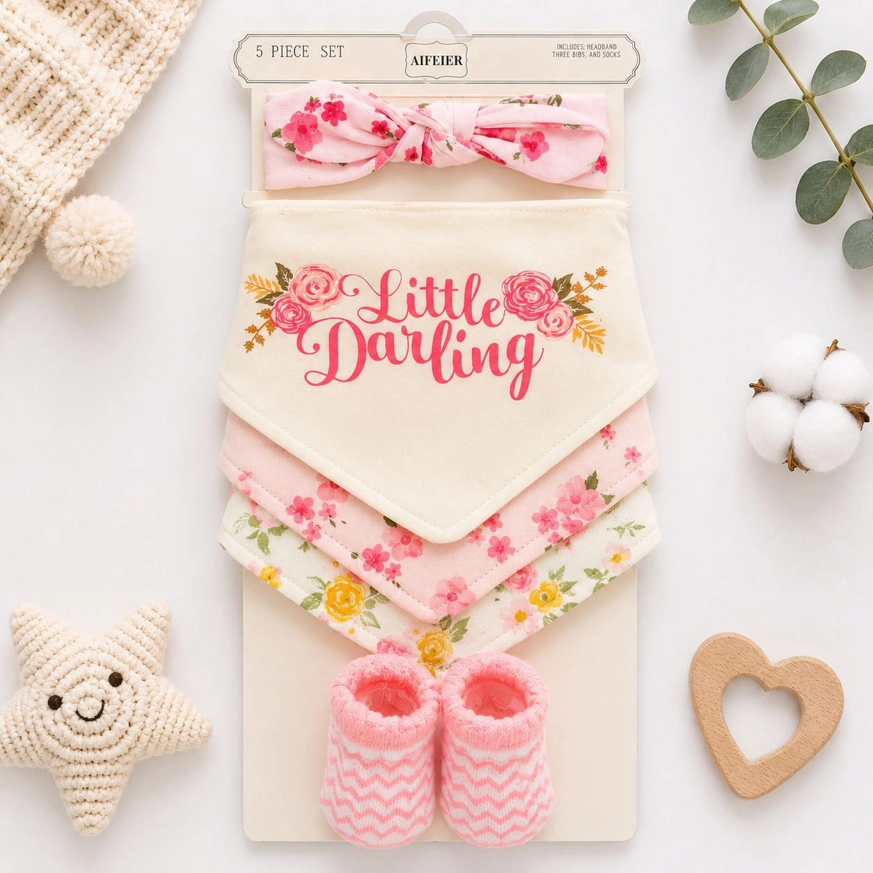 Aifeier 5 pcs baby bibs booties pack
