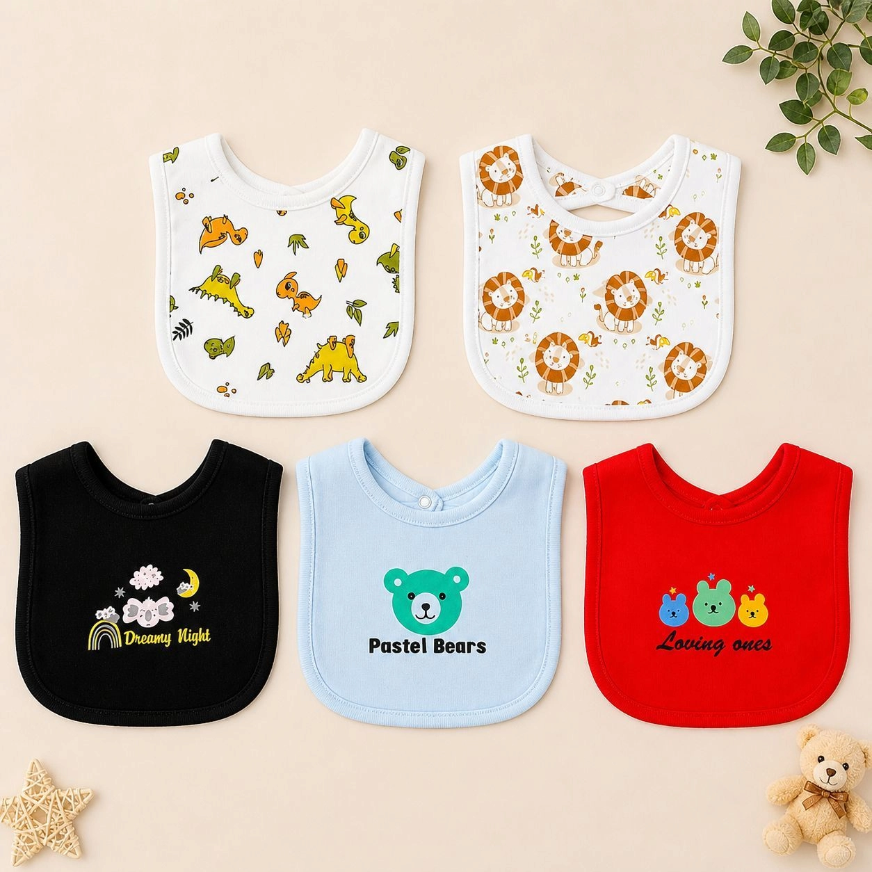 Branded Fancy Baby Bibs – Pack of 5