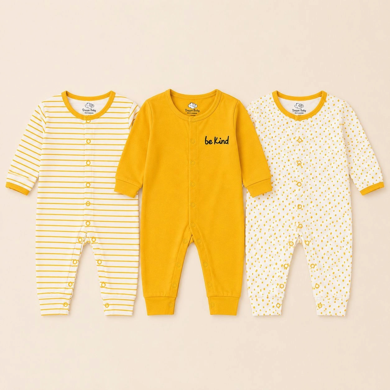 Dream Baby Pack of 3 Sleep Suit Rompers Collection Y (open feet )