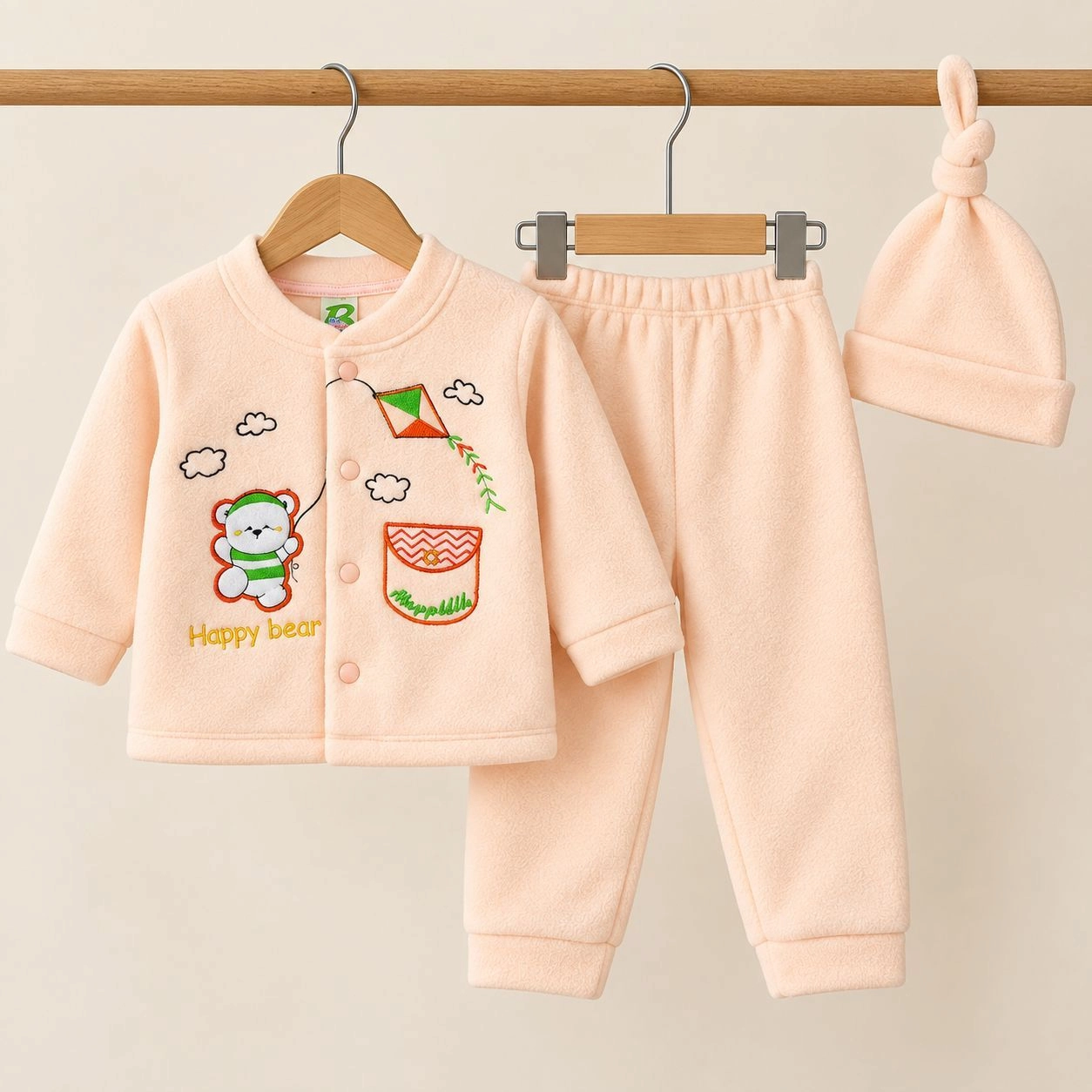 BS Winter Fleece Pajama Shirt With Cap(0-3 months)