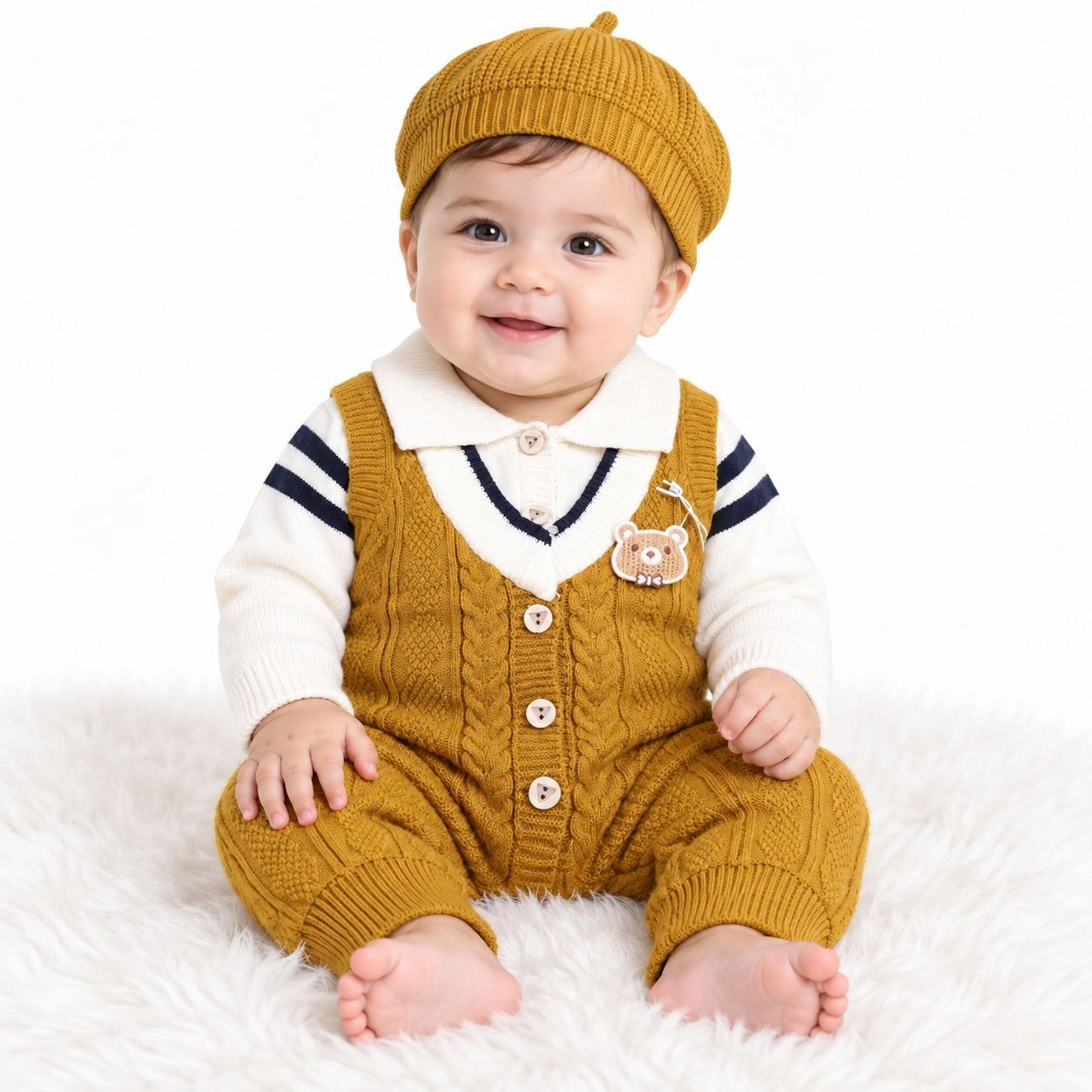 Imported Woolen Baby Rompers With Cap