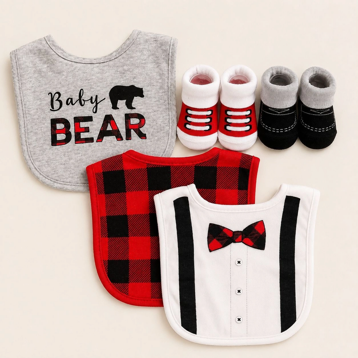 Hudson Baby Imported Combo Set – 3 Bibs + 2 Socks Booties