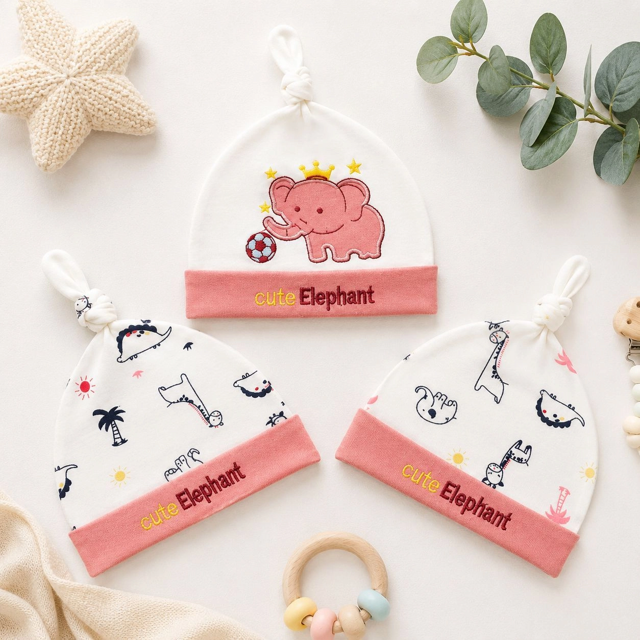 Lilsoft set of 3 knotted caps(0-6 months)