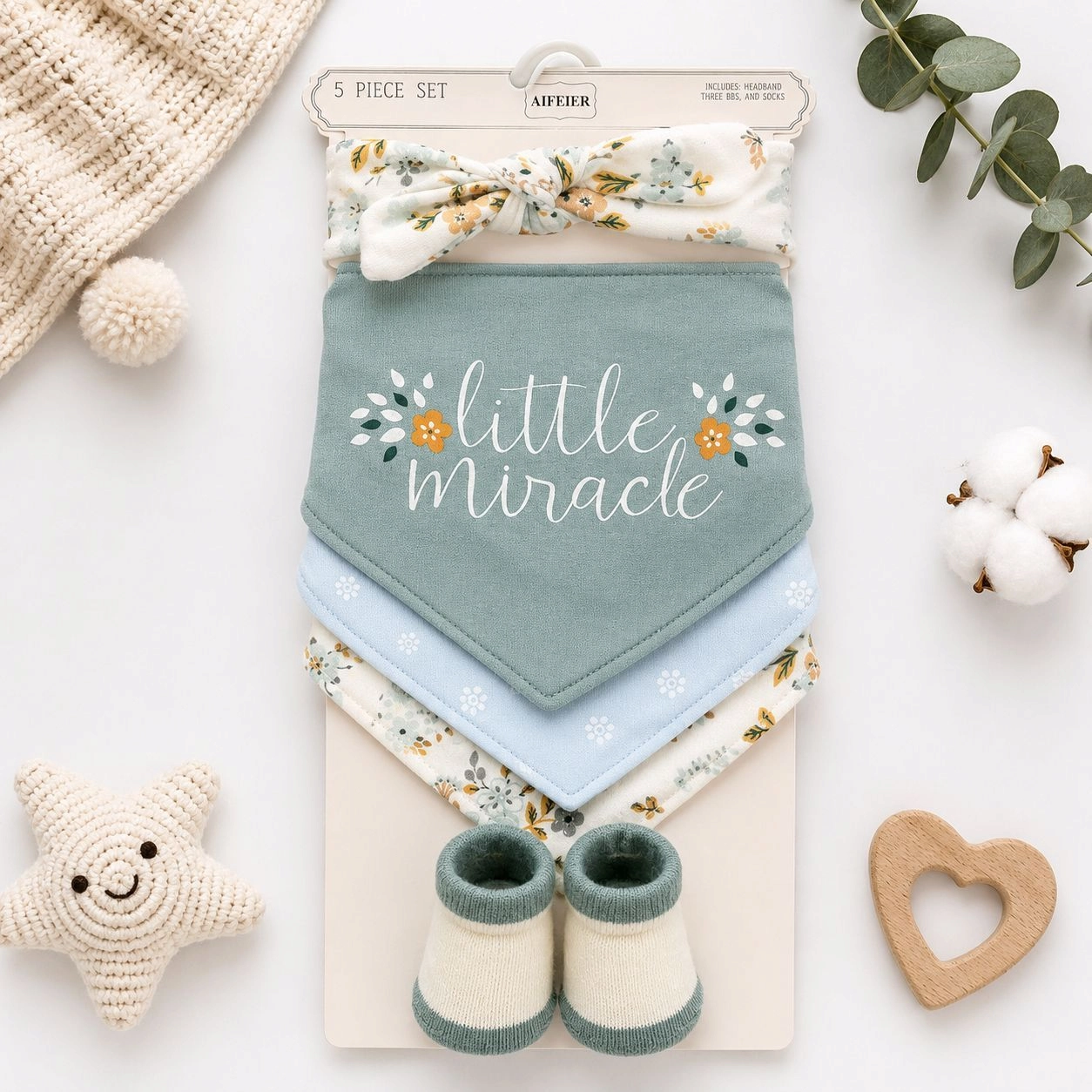 Aifeier 5 pcs baby bibs booties pack