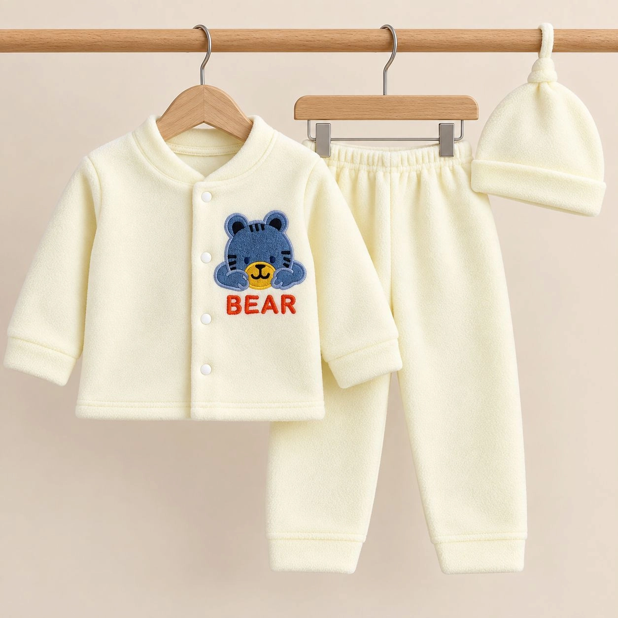 BS Winter Fleece Pajama Shirt With Cap(0-3 months)