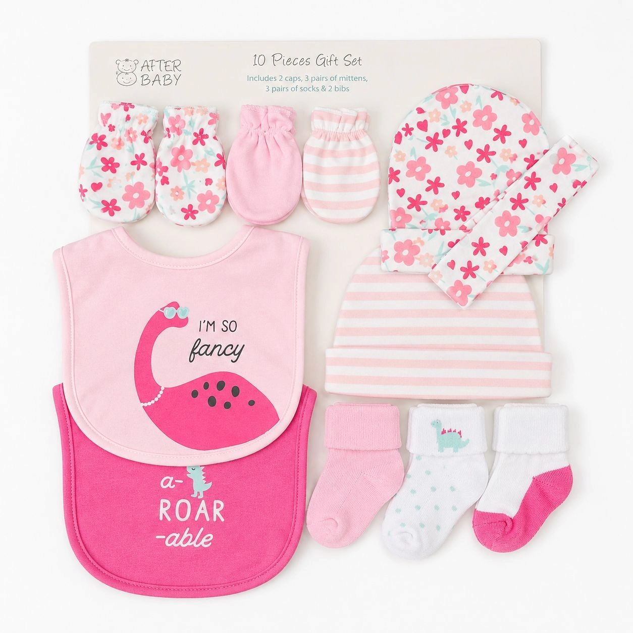 Imported 10 Pcs Newborn Baby Accessories Gift Pack | 2 Bibs, 3 Mittens, 3 Socks, 2 Caps | 0-6 Months