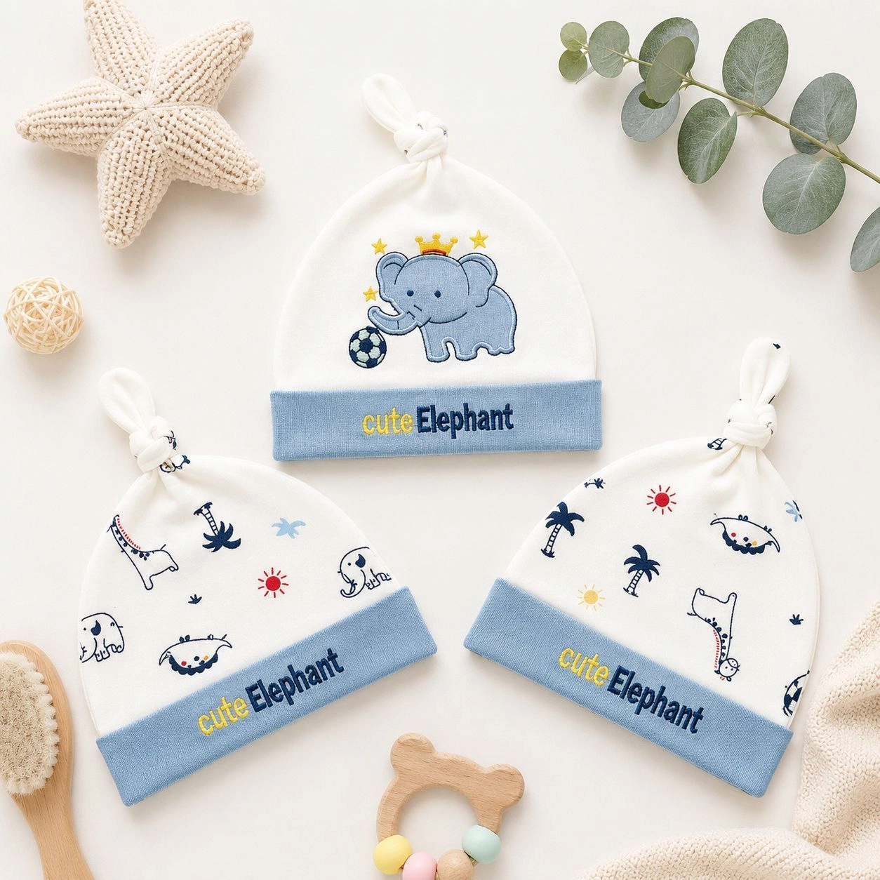 Lilsoft set of 3 knotted caps(0-6 months)