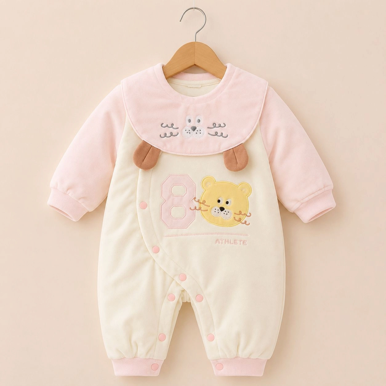 Baby Quilted Foaming Romper with bib – Cozy & Stylish