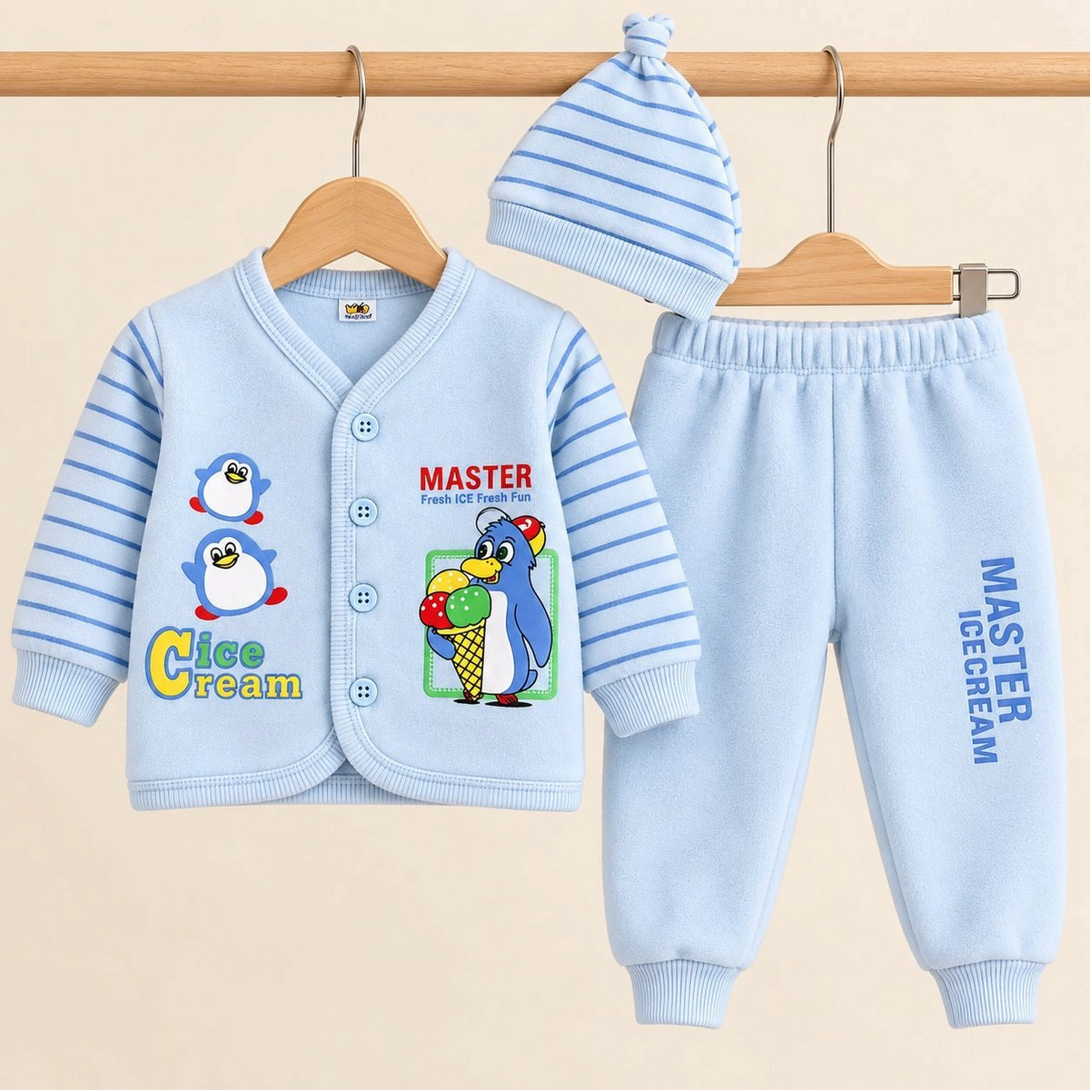 SK Winter Fleece Velvet Pajama Shirt With Cap(0-3 months)