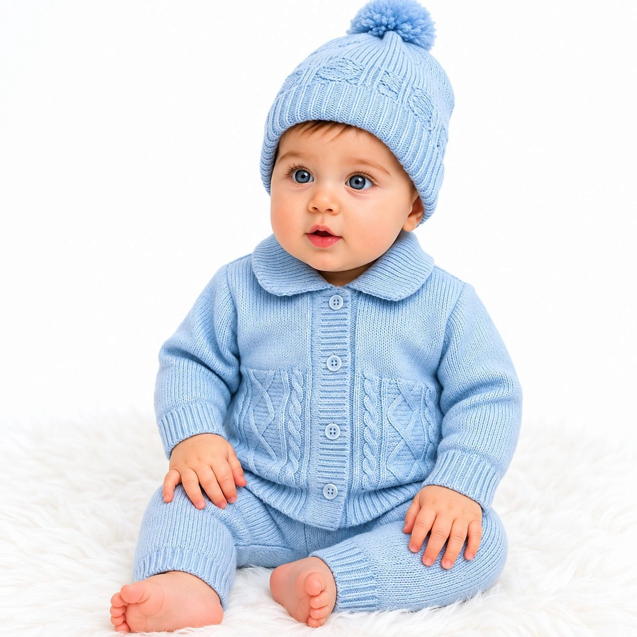 Pure Wool Baby Winter Pajama Suit with Matching Cap – 0–6 Months